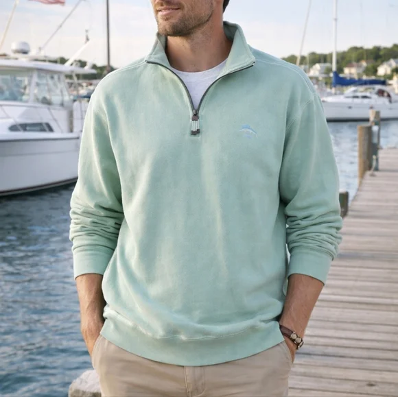 Tommy Bahama Relax 1/4 Zip Sweatshirt Mint Green XL 100% Cotton Coastal - Picture 1 of 7